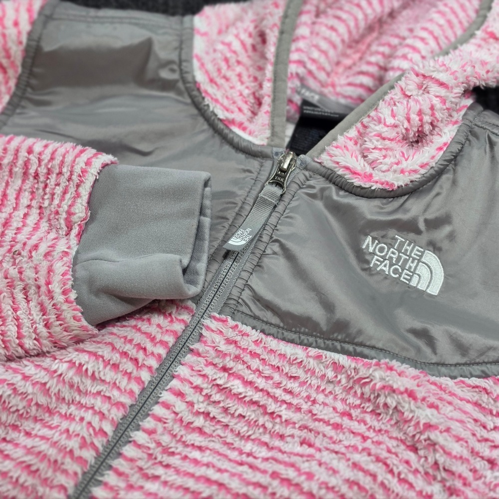 The North Face Fleece Hoodie Girls XL 18 Pink Striped Excellent Full Zip Jacket